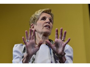 Ontario Premier Kathleen Wynne speaks to media at Legislative Assembly of Ontario in Toronto on Thursday Jan. 25, 2018. Wynne has told a news conference she won't call an early election ahead of the province's June vote, saying the situation isn't about politics.