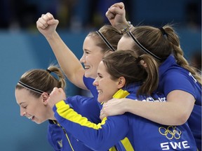 Those are four happy Swedish curlers on Friday, but their work's not done as they will face South Korea in the women's gold-medal final on Sunday.
