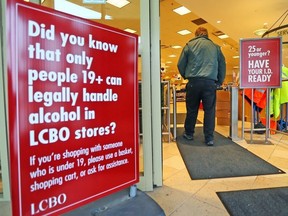 This file photo shows LCBO signage in Oakville, Ont. on Thursday May 15, 2014.