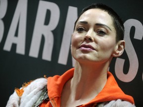 Rose McGowan attends a reading for her book 'Brave' at Barnes & Noble.