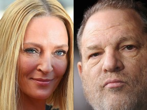 Actress Uma Thurman, who is indelibly linked to Harvey Weinstein's Miramax studio thanks to her iconic roles in "Pulp Fiction" and "Kill Bill," has broken her silence about the disgraced Hollywood mogul, accusing him of attacking her and threatening her career. (ANNE-CHRISTINE POUJOULAT, ROBYN BECK/AFP/Getty Images)