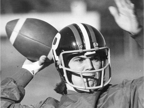 Tom Clements at Ottawa Rough Riders practice on Nov. 17, 1976. Shortly after that, he threw the Grey Cup-winning touchdown pass to Tony Gabriel.