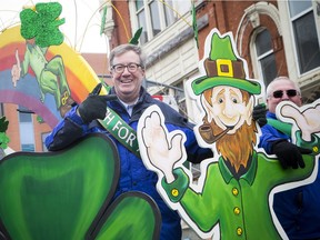 Mayor Jim Watson waves during the St. Patrick's Day parade on March 10, 2018. The parade receives money each year from the city's protocol office. ASHLEY FRASER / POSTMEDIA