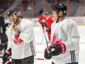 Tyler Seguin, left, and Matt Duchene shared the ice at Canadian Tire Centre in 2016 for a Team Canada practice during the World Cup of Hockey, but they'll be on opposite sides with the Stars and Senators on Friday night.  Wayne Cuddington/ Postmedia