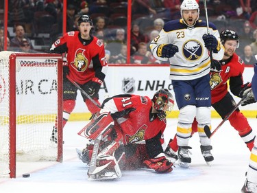 The Sabres' Sam Reinhart gets the puck past the Senators' Craig Anderson in the second period.