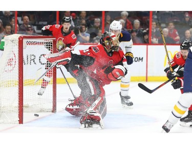 The Sabres' Sam Reinhart gets the puck past the Senators' Craig Anderson in the second period.