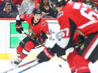 Ryan Dzingel of the Senators skates into the Flames' zone in the first period. Jean Levac/Postmedia