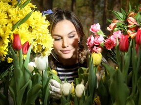 Floral arranger Natasha Eismont was awash in colour at the Flower Nite display booth at  Canadian Tulip Festival part of the Ottawa Home and Garden show.  The festival will be on from May 11-21.