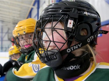 Despite her team being down on the scoreboard, Zoe Thompson took things in her stride on the Gloucester-Cumberland bench.  Julie Oliver/Postmedia