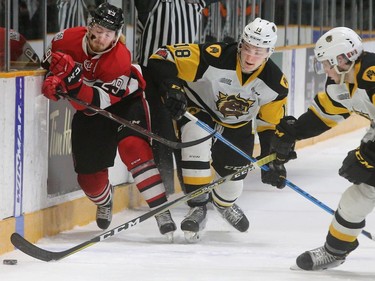 during playoff game 3 between the Ottawa 67s and the Hamilton Bulldogs Tuesday (March 27, 2018) at TD Place in Ottawa.