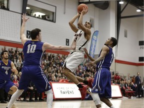 Yasiin Joseph, seen driving to the basket in the Wilson Cup final last Saturday, was one of two Ravens named OUA first-team all-stars this past season.