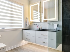 When it comes to lighting a room equipped for adapted living, safety is the primary concern but multiple levels of illumination also allow for ambience and enhancement of the decor. Adapted lighting, like in this bathroom, should be equipped with integrated motion sensors that allow for a light to automatically go on when a person walks into or toward the bathroom.