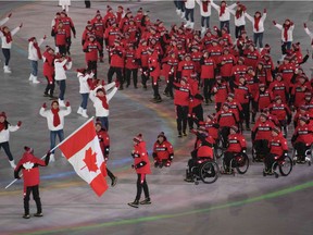 Canada's delegation enters the stadium in Pyeongchang during the opening ceremony of the 2018 Winter Paralympic Games on Friday.