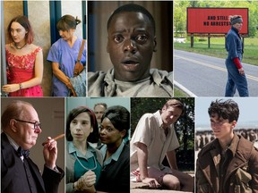 The 2018 nominees for Best Picture at the 90th Academy Awards (Clockwise L-R): Lady Bird; Get Out; Three Billboards Outside Ebbing, Missouri; Dunkirk; Call Me by Your Name; The Shape of Water; Darkest Hour.