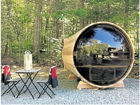 A barrel of fun - the Dundalk Leisurecraft cedar sauna with panoramic lens front.