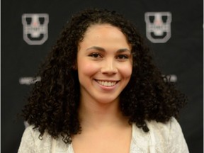 Elizabeth Leblanc poses for a photo after being named U Sports women's basketball defensive player of the year for 2017-18 in Regina on Wednesday night. ARTHUR WARD/Arthur images