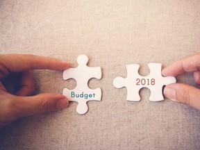 Hands with puzzle pieces and "budget 2018" words