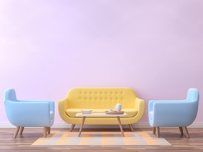 Colorful living room with pastel color 3d rendering image