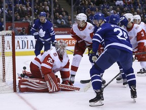 Toronto Maple Leafs William Nylander RW scores during the third period in Toronto on Sunday March 25, 2018. (Jack Boland/Postmedia Network)