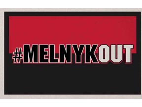 One of the possible designs of a billboard proposing the ouster of Senators' owner Eugene Melnyk proposed by Spencer Callaghan and his #MelnykOut Campaign.