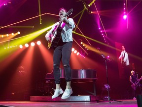 Hedley lead singer Jacob Hoggard performs during the band's final concert of their current tour in Kelowna, B.C. on Friday.