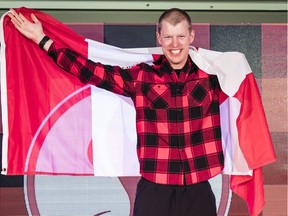 Mark Arendz bears the maple leaf after the announcement on Saturday that he would be Canada's flag bearer for the closing ceremonies of the 2018 Paralympics on Sunday.