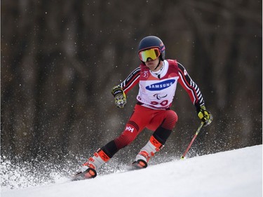 Alexis Guimond of Gatineau competes in Wednesday's giant slalom event. Joel Marklund/OIS/IOC via AP