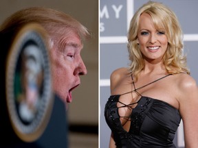 U.S. President Donald Trump and porn star Stormy Daniels are seen in this combination shot. (AP Photos/Andrew Harnik/Matt Sayles)