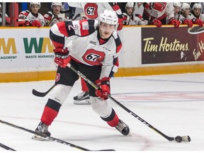 Defenceman Noel Hoefenmayer has four goals and six assists in the 67's past seven playoff games. Valerie Wutti photo