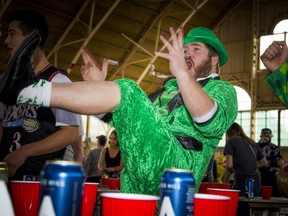 The world's largest costume party beer pong tournament took place at Aberdeen Pavilion at Lansdowne Saturday April 28, 2018, an annual fundraiser for CHEO. Shawn de Guise couldn't help but celebrate after a fun round.