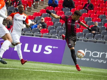 Ottawa Fury FC #88 Kevin Oliveira kicks the ball during the first half of the game against the Cincinnati FC Saturday April 28, 2018 at TD Place.   Ashley Fraser/Postmedia