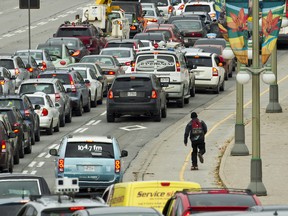 Gridlocked traffic on the Portage Bridge from Ottawa to Gatineau Qc.