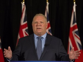 Ontario PC leader Doug Ford speaks to the media regarding the cost of firing the board and CEO of Hydro One. (Stan Behal, Toronto Sun)