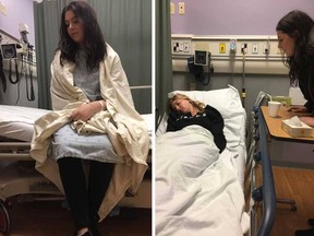 In these photos posted to Facebook, Brittany Bernard and Paige Fitzpatrick appear in hospital after they believe they were drugged at a bar in downtown Halifax on Saturday, Apr. 21, 2018.