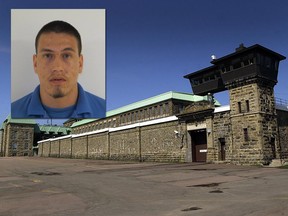 Tyler James Bernard is shown in this undated police handout photo alongside Dorchester Penitentiary in New Brunswick.