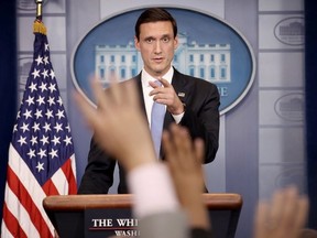 In this file photo, White House Homeland Security Adviser Tom Bossert answers questions during a White House briefing September 11, 2017 in Washington, DC.