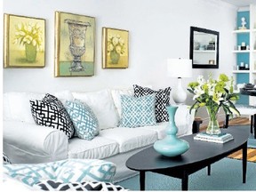 Recovering the existing Ikea sofa totally transformed the space without breaking the budget.