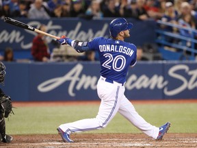 Josh Donaldson hits a two-run home run in the fourth inning during the Blue Jays' win over the Chicago White Sox on Tuesday night at the Rogers Centre. (Tom Szczerbowski/Getty Images)