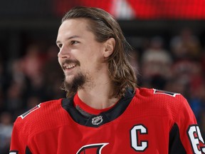 Erik Karlsson remained in Ottawa with his wife, Melinda, instead of travelling to Buffalo for Wednesday's game against the Sabres.