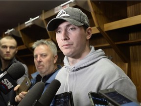 Ottawa Senators centre Matt Duchene speaks to reporters during the team's season wrap up in Ottawa, Monday April 9, 2018.