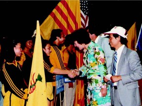 Marion Dewar with the Vietnamese community in 1981.