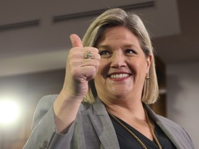 Ontario NDP Leader Andrea Horwath unveils her partys platform at Toronto Western Hospital, BMO Education and Conference Centre in Toronto, Ont. on Monday .