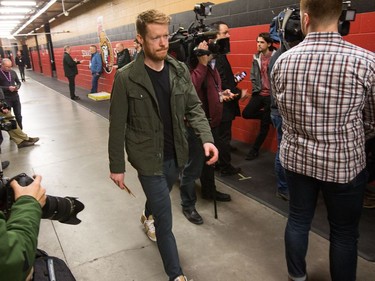 Mike Condon leaves as the Ottawa Senators clear out their lockers and have their exit meetings with coaches and management at Canadian Tire Centre following the final game of the season on Saturday. Photo by Wayne Cuddington/ Postmedia