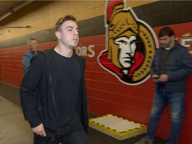 JG Pageau leaves as the Ottawa Senators clear out their lockers and have their exit meetings with coaches and management at Canadian Tire Centre following the final game of the season on Saturday. Photo by Wayne Cuddington/ Postmedia