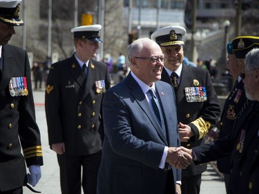 The Anniversary of the Battle of the Atlantic Ceremony to commemorate the sacrifices made by thousands of Canadians who fought in the North Atlantic took place in Ottawa Sunday May 6, 2018, at the National War Memorial. Senator George Furey, the reviewing officer, inspected the parade and spoke with the veterans. Furey also laid a wreath of behalf of Parliament.  Ashley Fraser/Postmedia