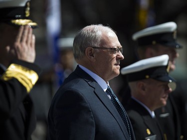 The Anniversary of the Battle of the Atlantic Ceremony to commemorate the sacrifices made by thousands of Canadians who fought in the North Atlantic took place in Ottawa Sunday May 6, 2018, at the National War Memorial. Senator George Furey, the reviewing officer, inspected the parade and laid a wreath of behalf of Parliament.  Ashley Fraser/Postmedia