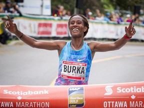 Gelete Burka was the top women to finish the marathon Sunday.