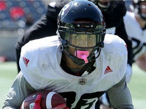 Chance Allen runs through a drill during Redblacks practice at TD Place stadium earlier this week. Julie Oliver/Postmedia