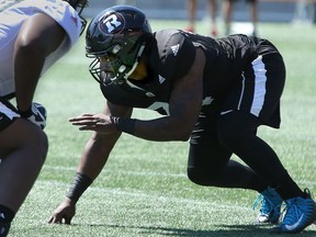 Harold Brantley at the scrimmage during Ottawa Redblacks practice at TD Place Monday (May 21, 2018).