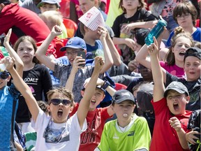 Ottawa Fury FC fans enjoying their team's victory over Orlando City on the first ever school day game at TD Place on June 20,2017.